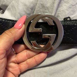 Gucci GUCCI SIGNATURE LEATHER BELT wide silver beautiful leather